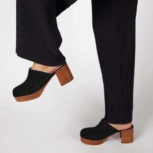 Pazzion Black Platform Round Toe Stacked Heel Mules Slip On Slides Sandals